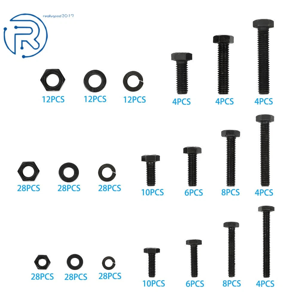 Set of 272 Hex Head Cap Bolts and Nuts Combination Kit Carbon Steel