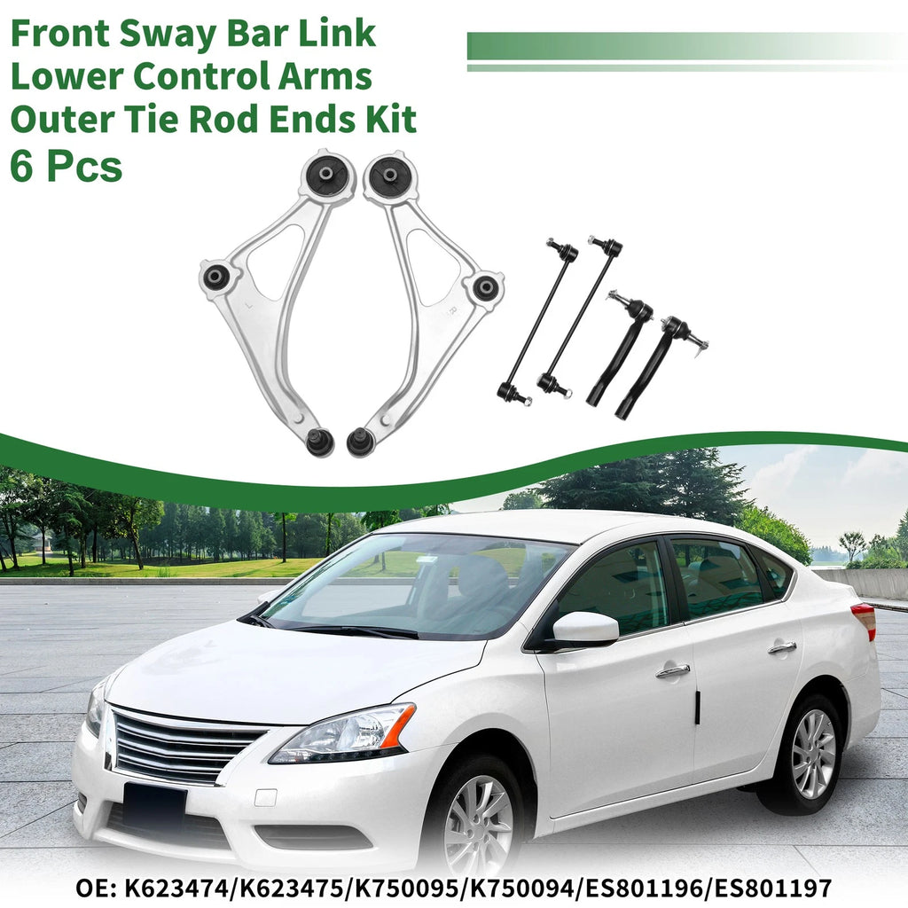Set of 6 Front Stabilizer Bar Links & Lower Control Arms for Nissan Altima 