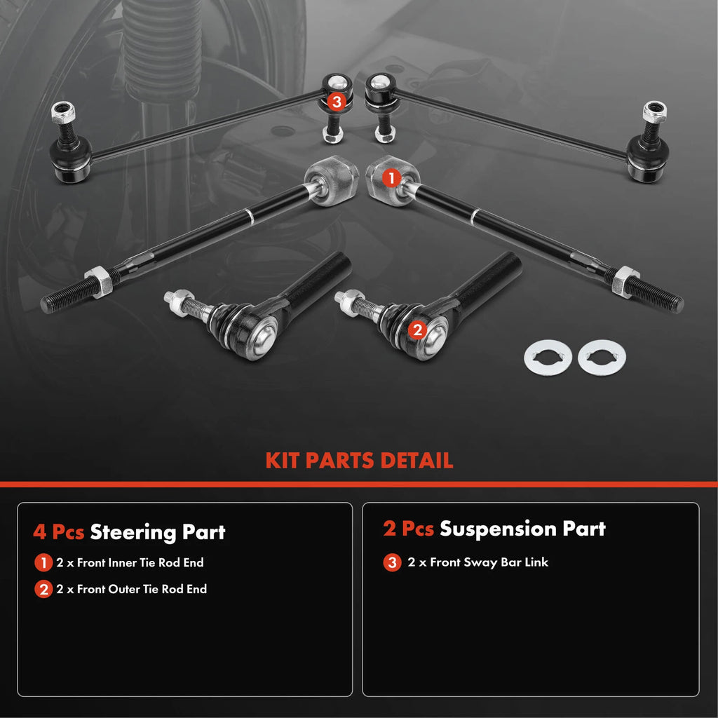 Set of 6 Front Sway Bar & Tie Rod Ends for Ford Mustang (2011–2014)
