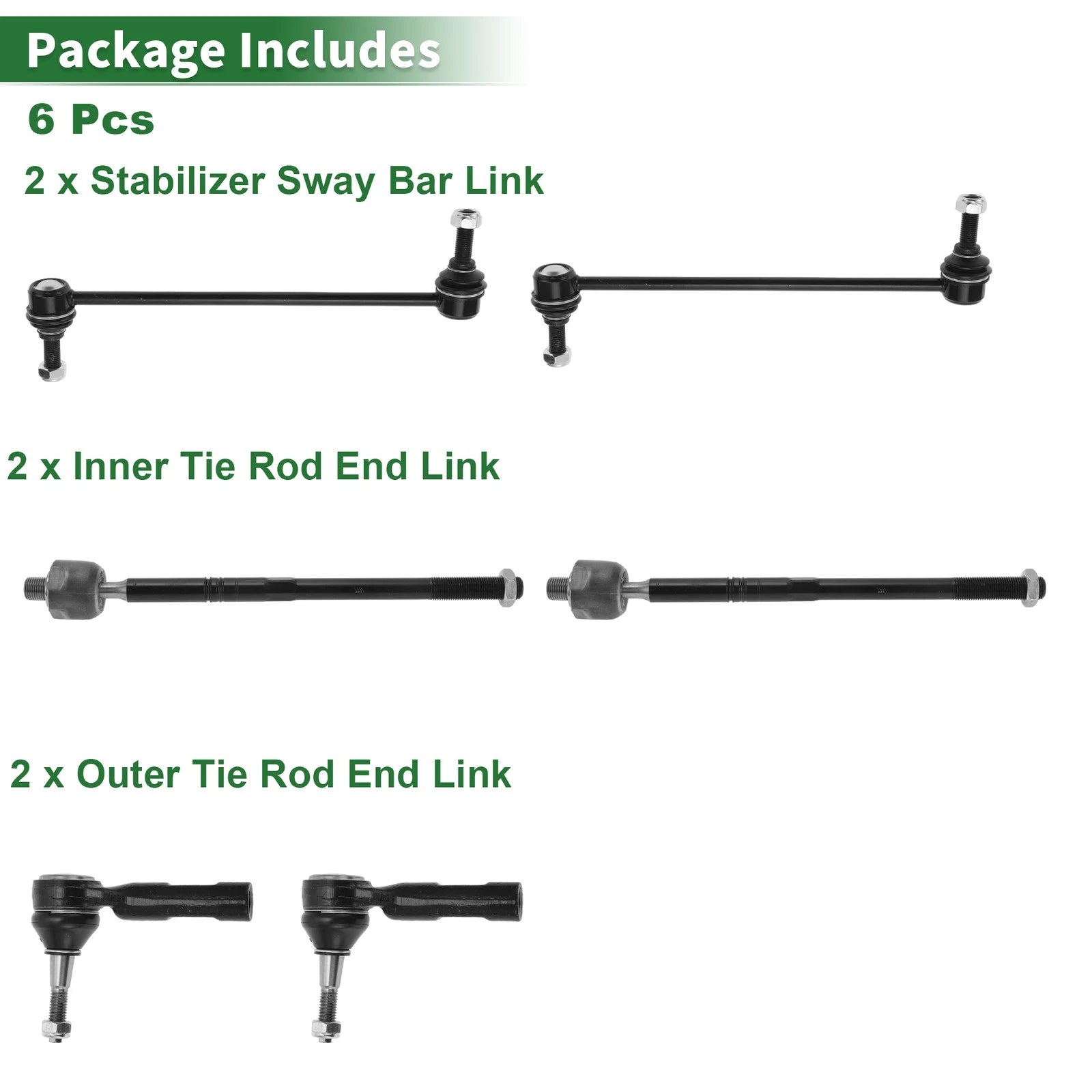 Set of 6 Tie Rod Ends Sway Bar Link for Buick Regal (2014–2017)