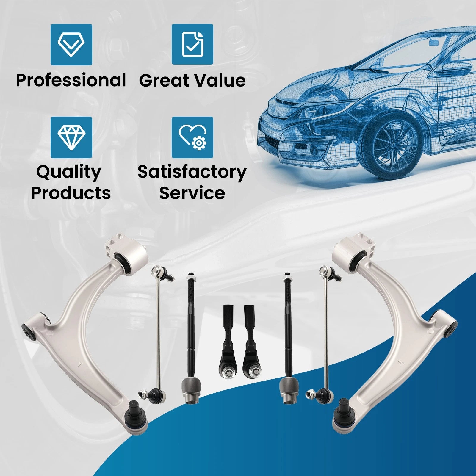 8x Front Lower Control Arms, Ball Joints, Tie Rods, Sway Bars for Chevy Malibu (2004–2012)