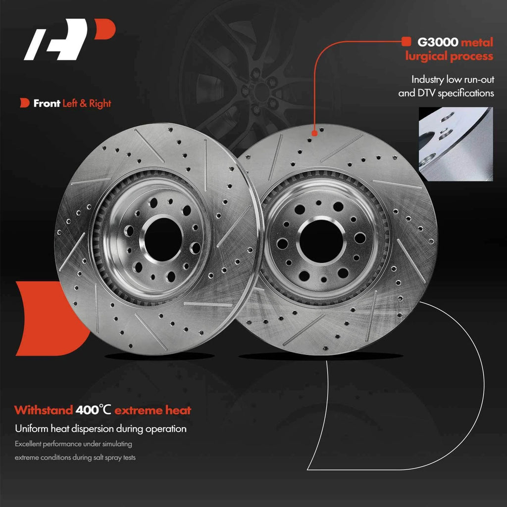 Set of 6 Drilled Brake Rotors & Pads for Cadillac XT5, Buick Enclave