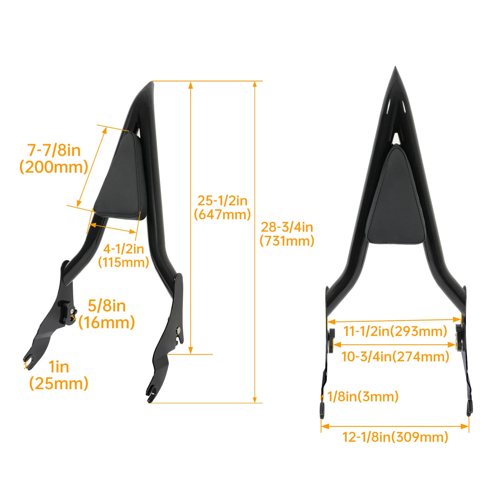 28" Backrest Sissy Bar for Harley Road Glide, Street Touring, Road King (2009–2025)