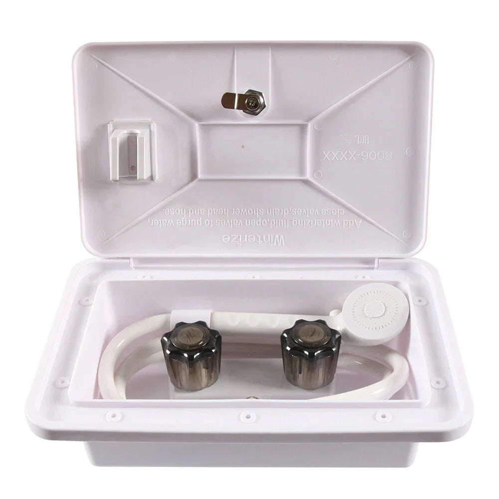 Outdoor Faucet Shower Box Kit for RV Camper Trailer White