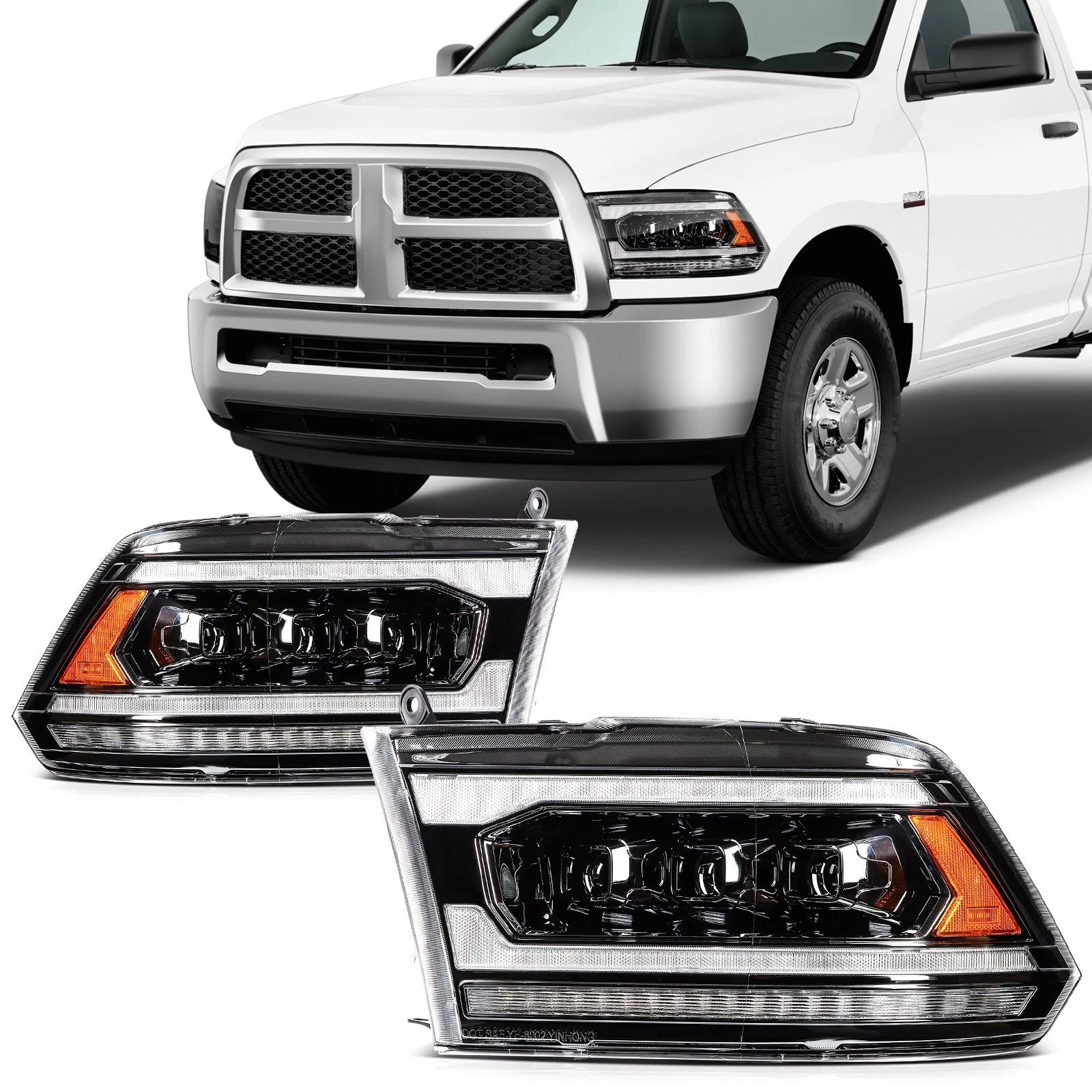 LED Headlights Assembly Pair for Dodge Ram 1500 2500 3500 (2009–2018)