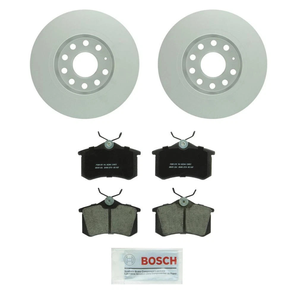 Set of 2 Rear Solid Rotors & Ceramic Disc Brake Pads for Audi Volkswagen