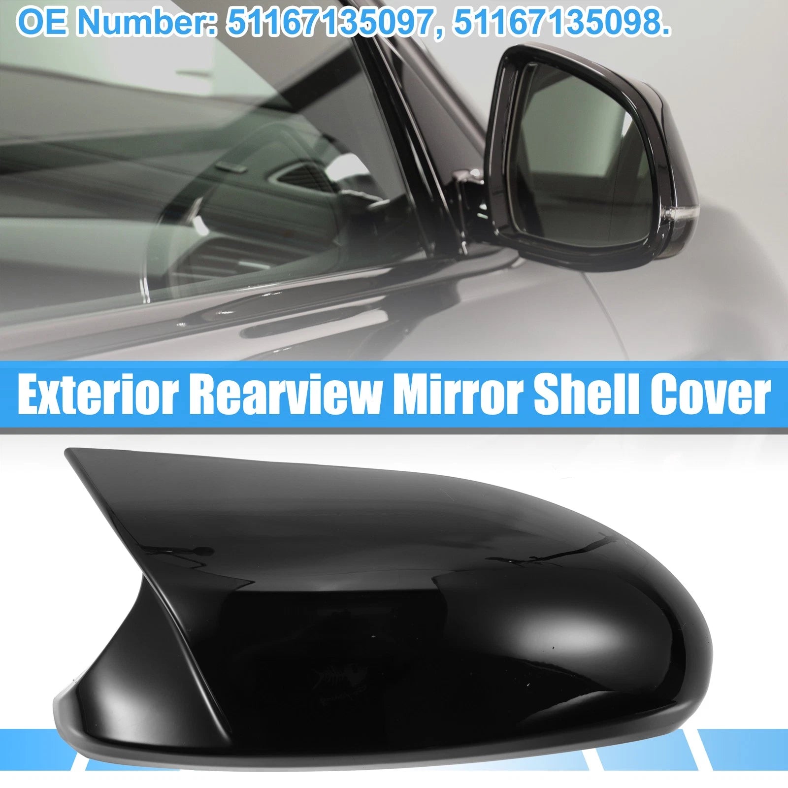 1 Pair Rear View Mirror Cover Shell for BMW (Bright Black)