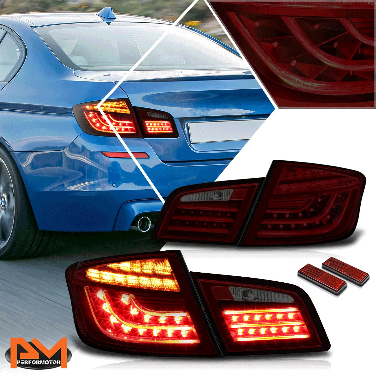 3D LED Streak Tail Light for BMW 5-Series F10 (2011–2013) Smoked/Red
