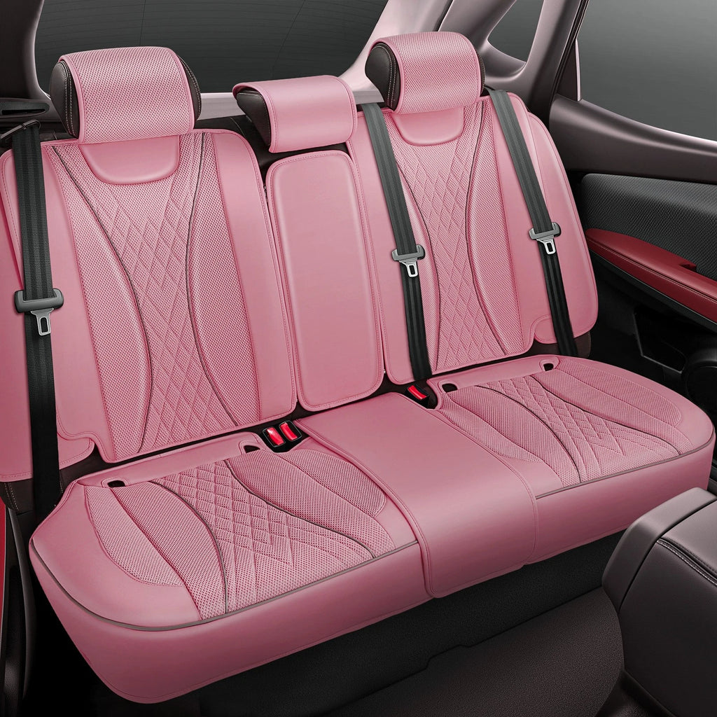 Set of 2 Diamond Stitching Mesh Fabric Front + Rear Seat Covers