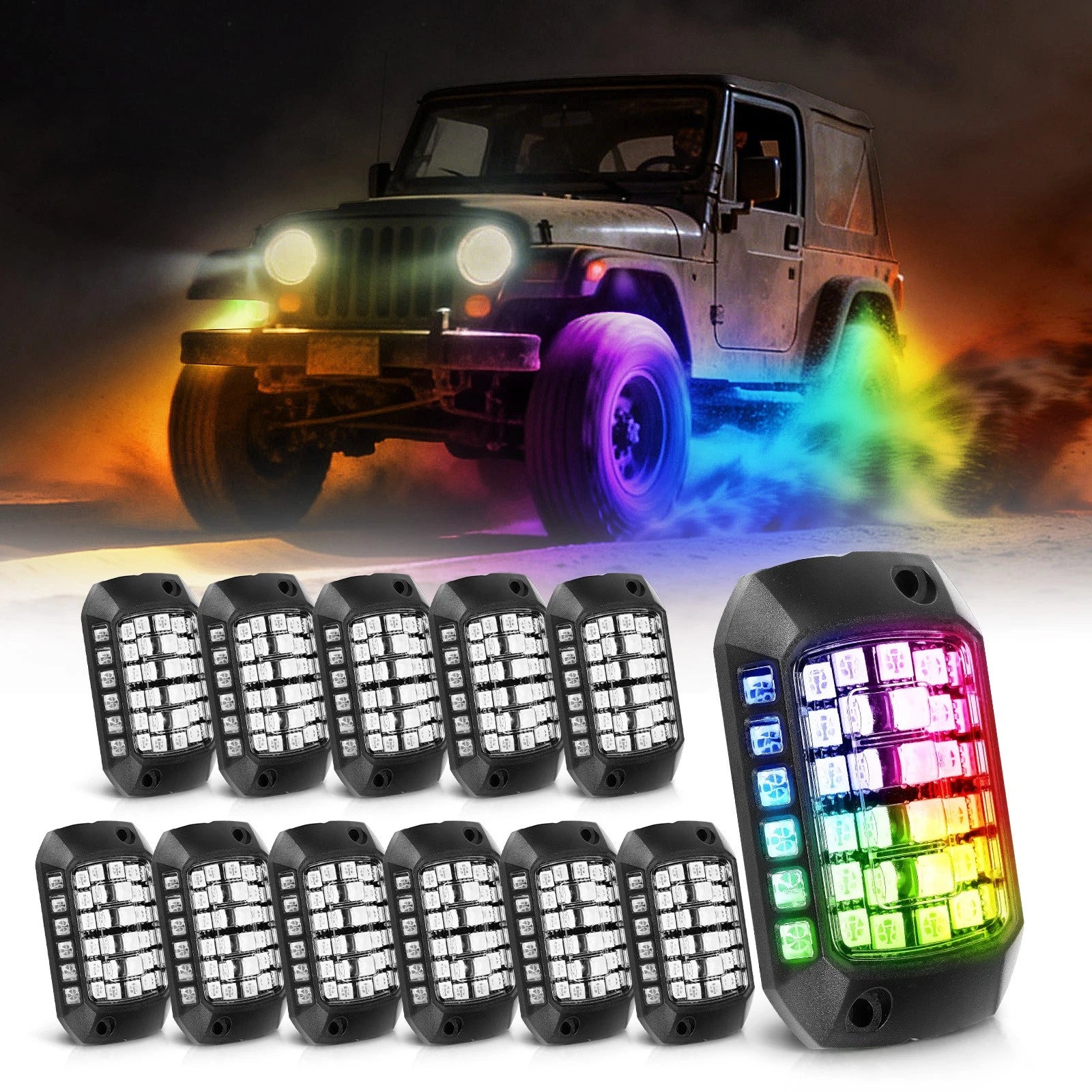 12Pcs Waterproof RGB LED Rock Lights for Car SUV Truck ATV UTV