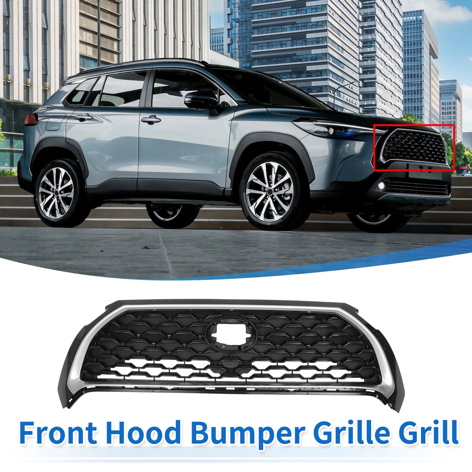 Front Upper Hood Bumper Grille for Toyota Corolla Cross (2022–2023) Black