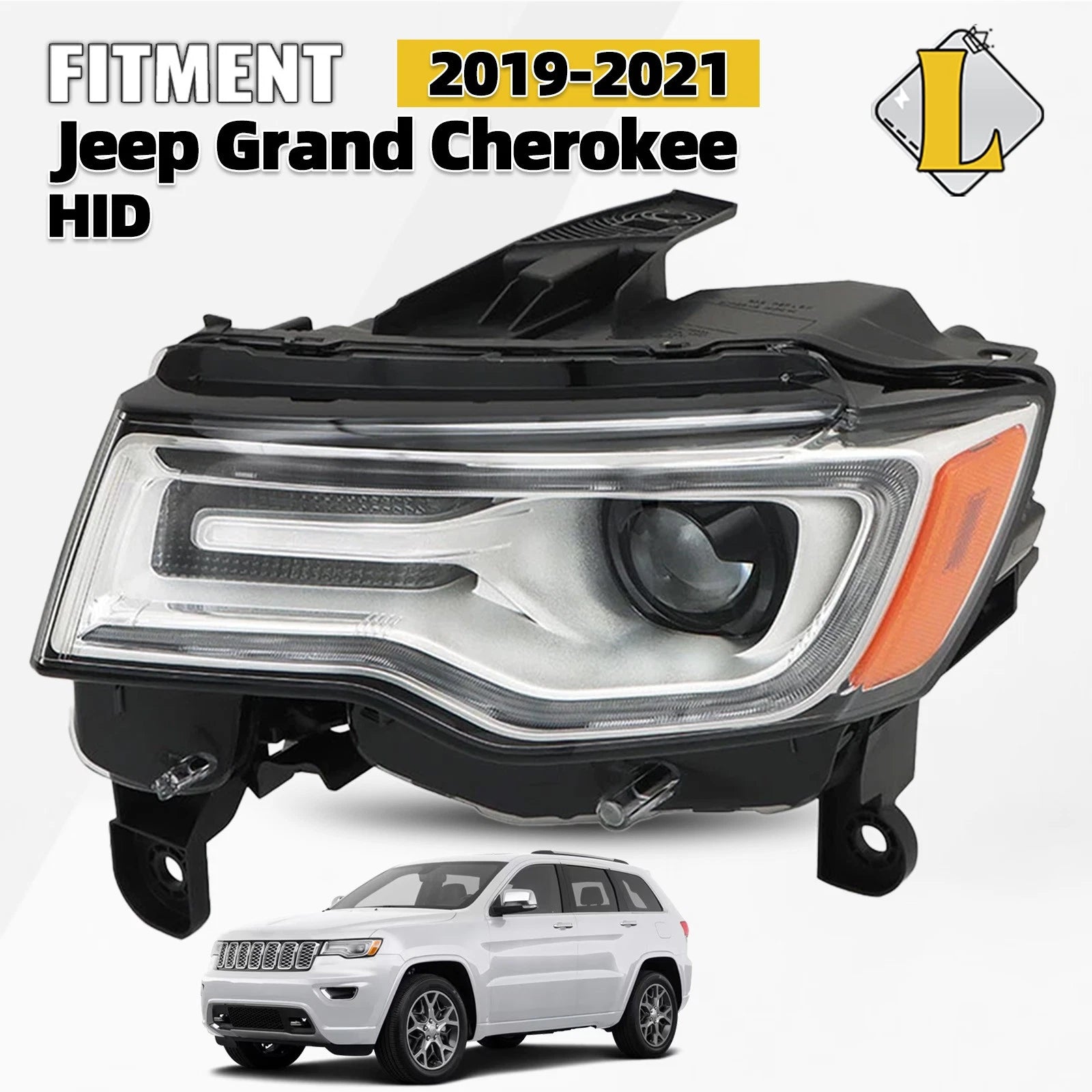 HID/Xenon Headlight for Jeep Grand Cherokee (2019–2021) Chrome Left Driver
