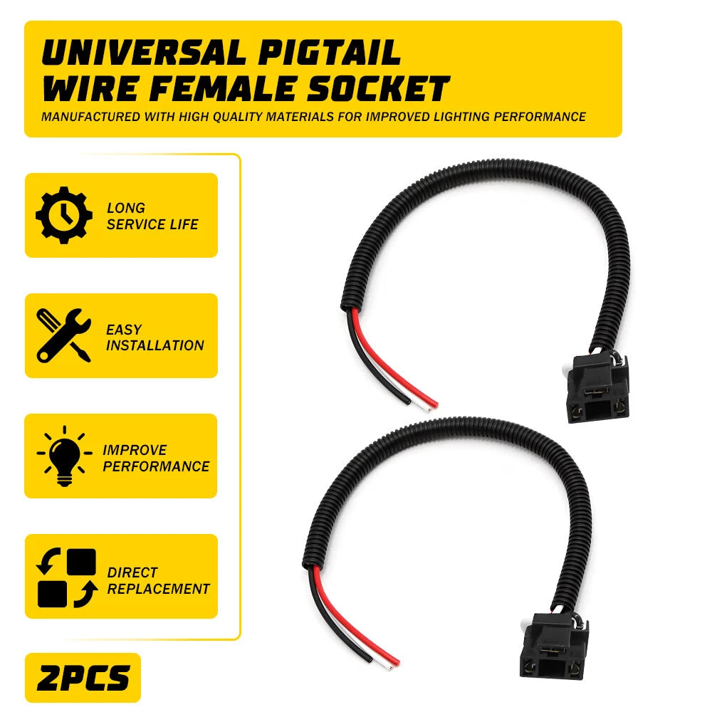 Set of 2 Headlight Bulb Extension Connectors for H4 9003 (12V)