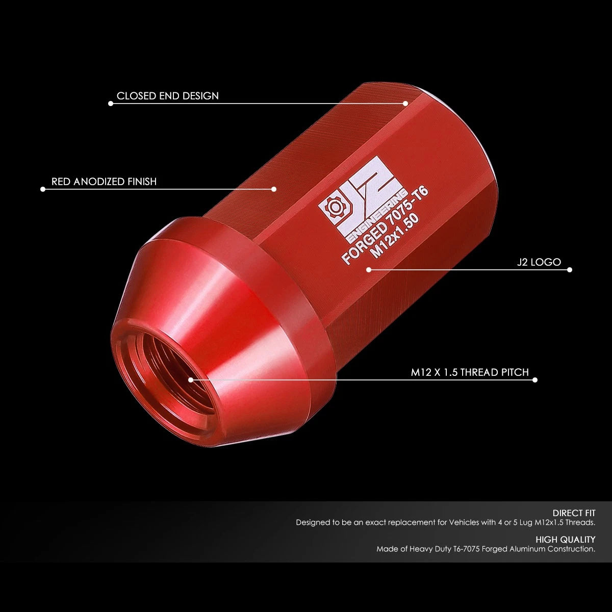 Set of 20 Closed End Lug Nuts M12 X1.5 25mm OD for