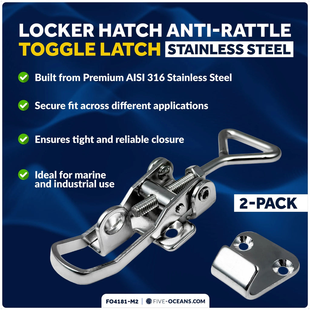 Set of 2 Anti-Rattle Latch Fasteners for Marine Locker Hatch (FO4181-M2)