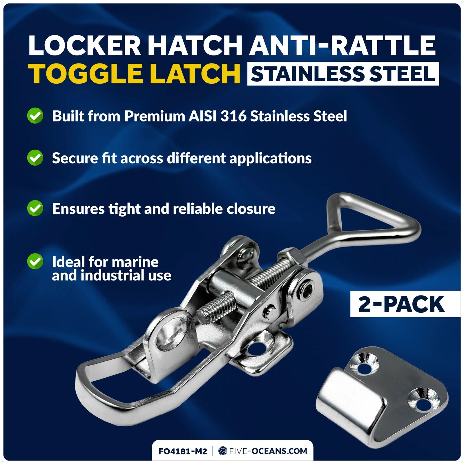 Set of 2 Anti-Rattle Latch Fasteners for Marine Locker Hatch (FO4181-M2)