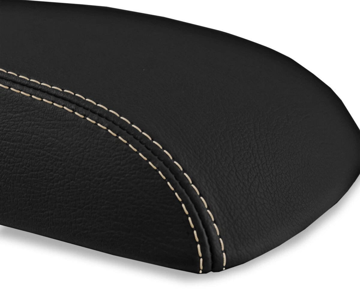 Leather Console Lid Armrest Cover for Hyundai Santa Fe (2007–2012) Beige Stitch