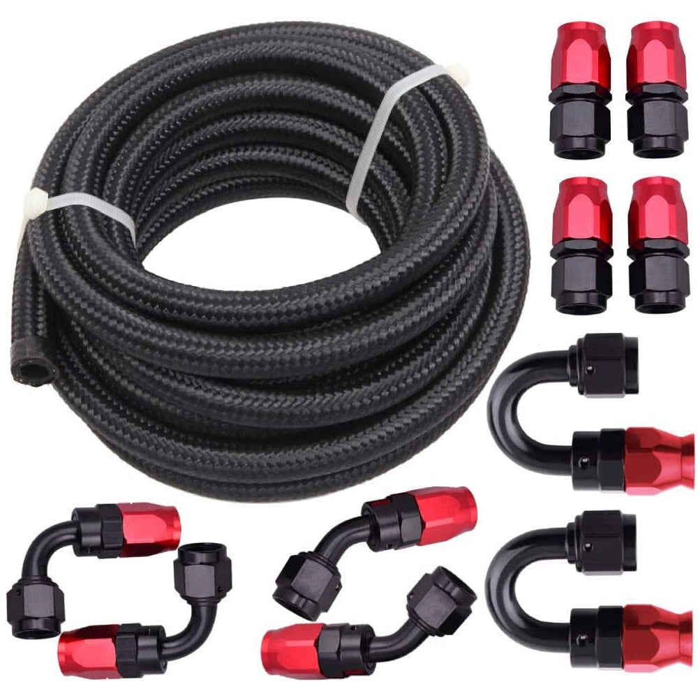 AN6 Braided Fuel Line Kit for Steel Swivel Nylon Ends (16FT, 6AN)