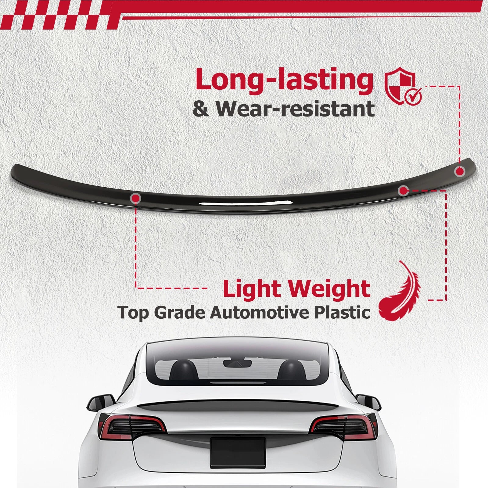 Rear Trunk Lip Spoiler for Tesla Model 3 (2017-2023) - Gloss Black