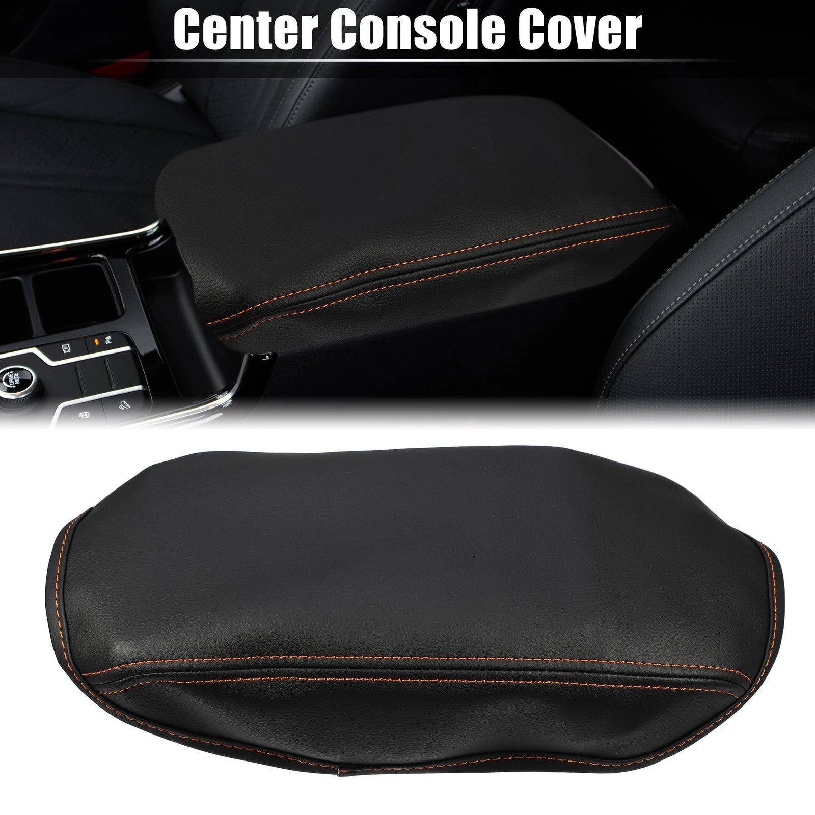 Center Console Cover Pad for Subaru Forester (2019–2023) Black Orange Stitches