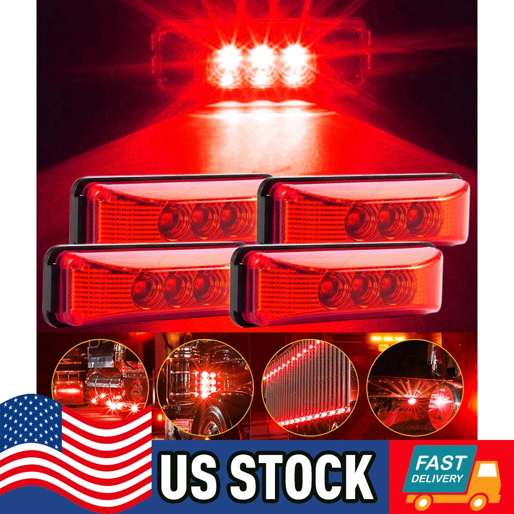 Set of 4 Red 3" LED Side Marker Clearance Lights for Trailer Truck RV