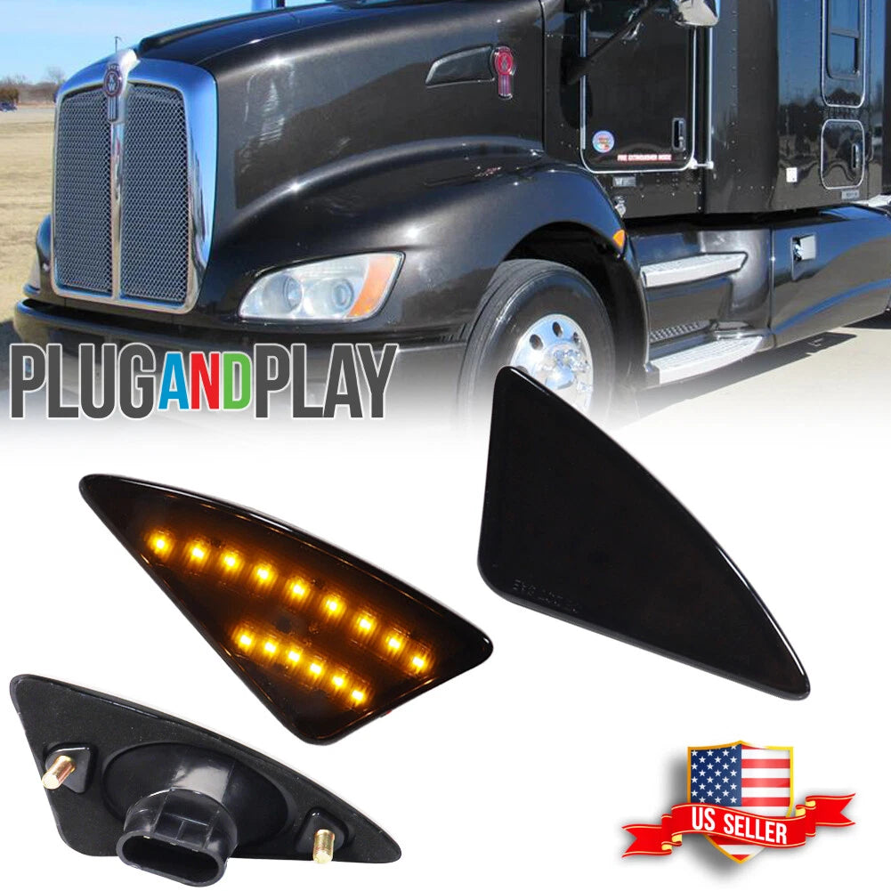 2X Amber LED Side Marker Turn Signal Lights for Kenworth T660 T170 T270 (2008–2021)