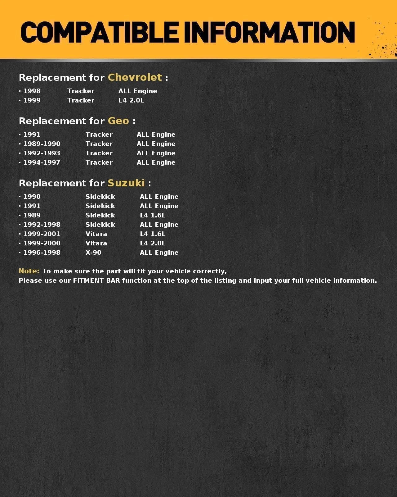Starter Fits Geo Tracker and Suzuki Sidekick (1992–1998)
