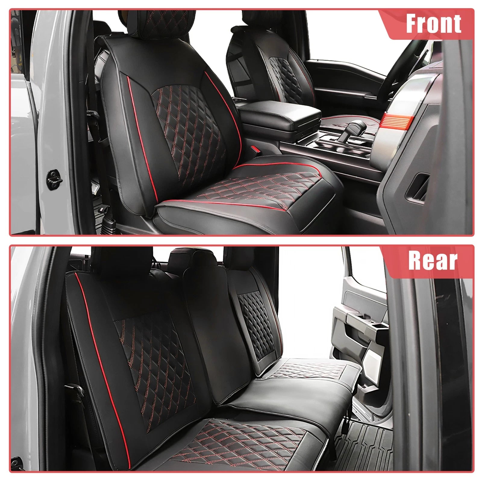 Set of 5 Front Rear Seat Covers for Ford F-150 Crew Cab (2009–2023) Black Red