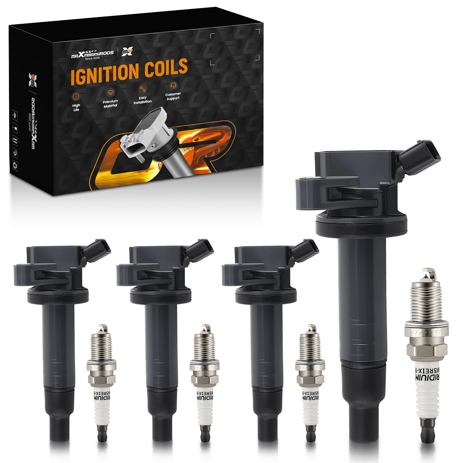 Ignition Coil Pack & Iridium Spark Plug Set of 4 for Chevrolet Prizm (2000–2002)