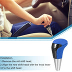 Carbon Fiber Gear Shift Knob for Toyota - Punched Faux Leather, Blue