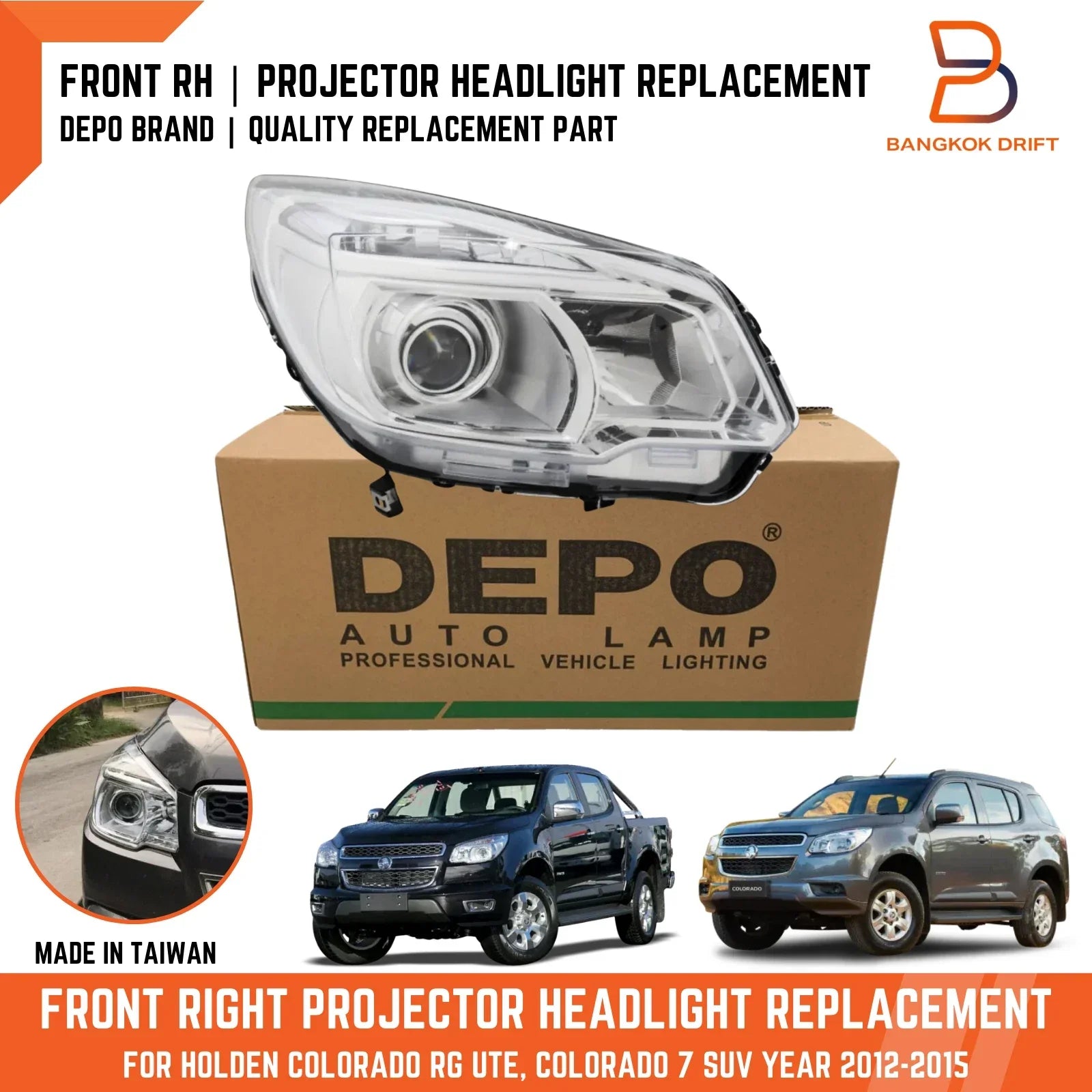 RH Projector Headlight Assy for Holden Colorado Ute RG (2012-2015)
