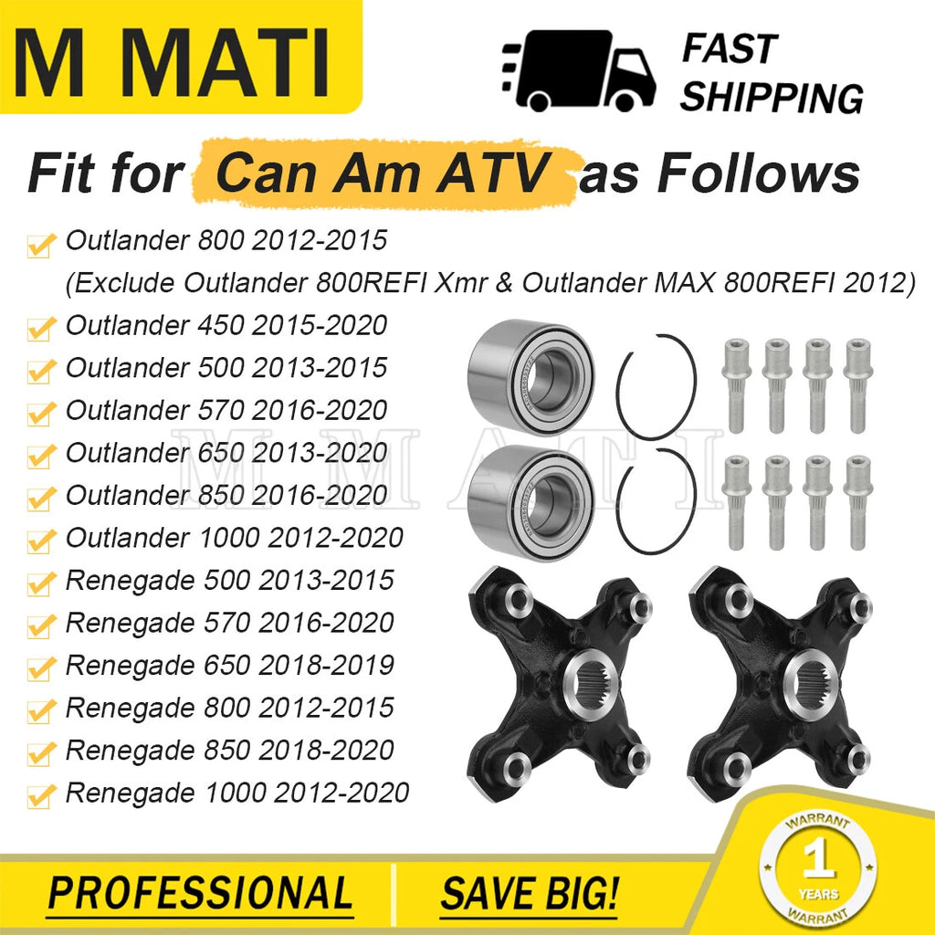 Front/Rear Wheel Hubs & Bearings Studs for Can-Am Outlander 1000/1000R (2012–2020)