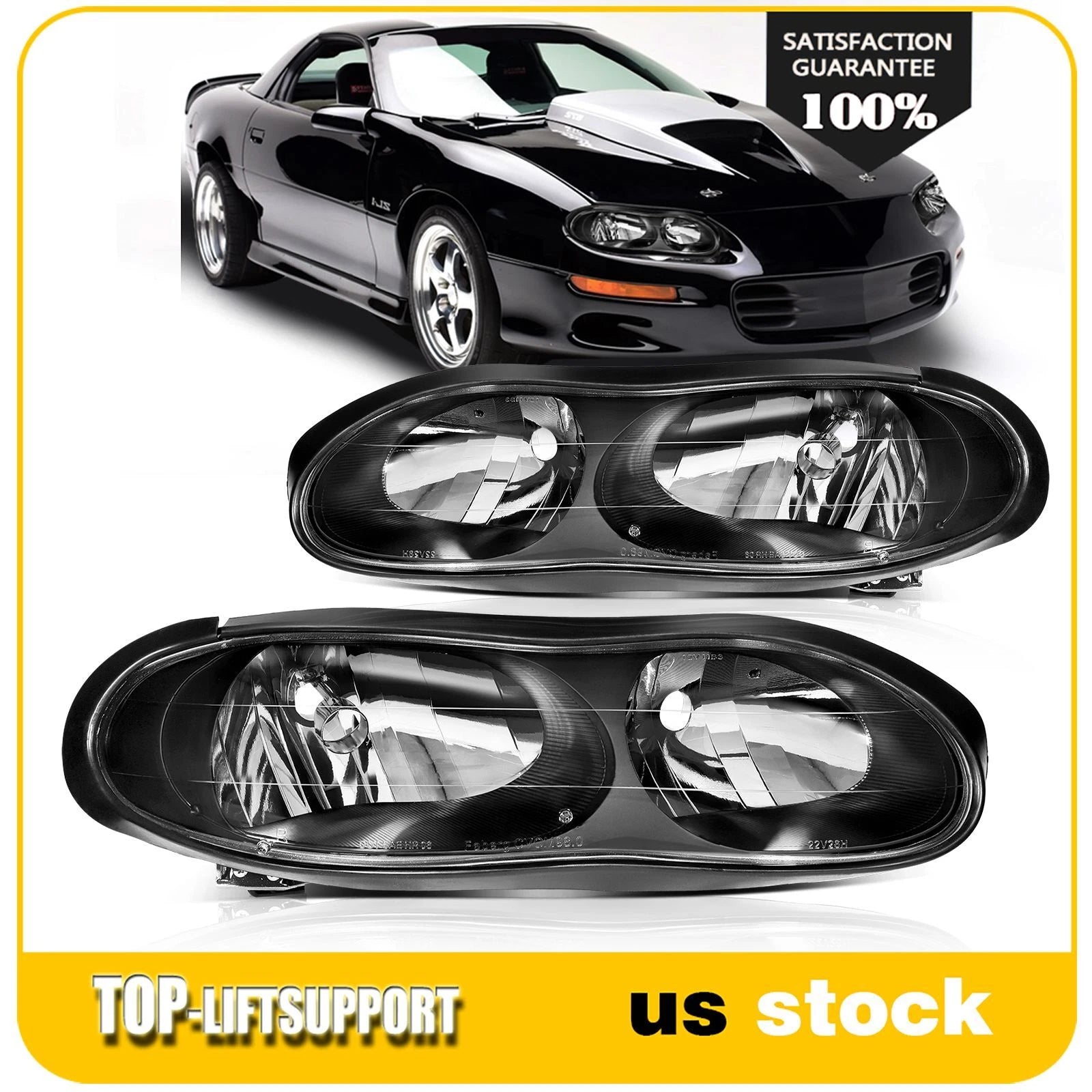 Headlight Assembly for Chevy Camaro Z28 (1998–2002) Black Housing