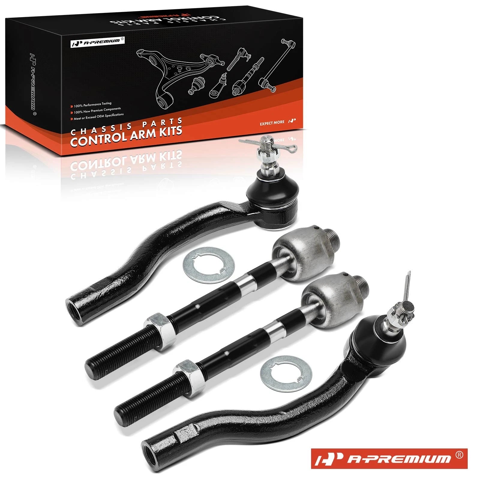 Set of 4 Front Inner & Outer Tie Rod Ends for Ford Edge, Lincoln MKX (2007–2014)