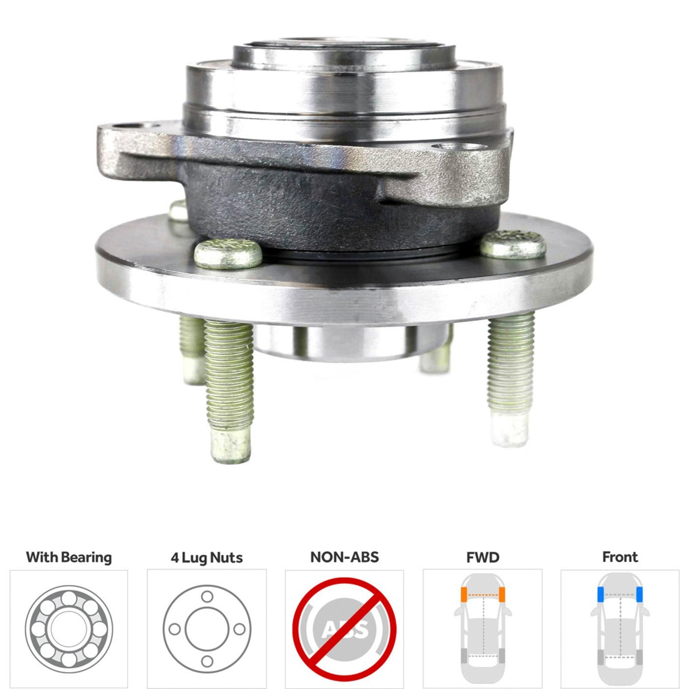 Wheel Hubs for Chevrolet Cobalt (2005–2010) Front LH & RH 4 Lug with Bearing