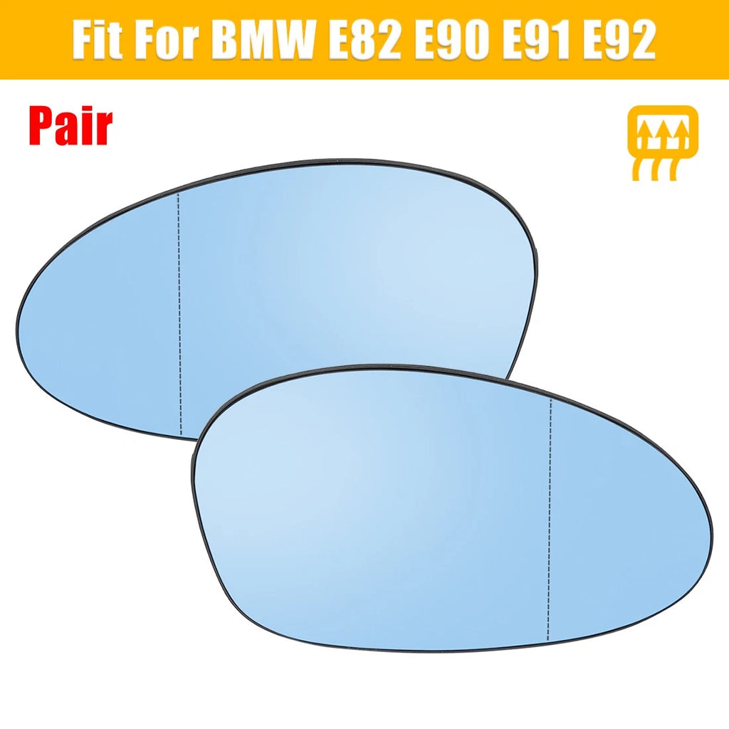 Heated Wing Mirror Glass Pair for BMW 128i (2008–2009) W/Backing Blue