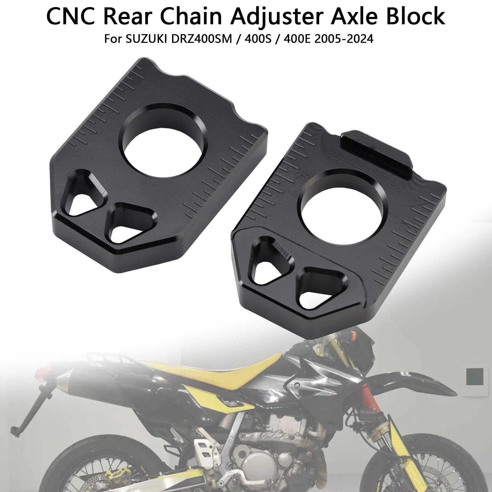 CNC Rear Chain Adjuster Axle Block for Suzuki DRZ400SM 400S 400E (2005–2024) Black