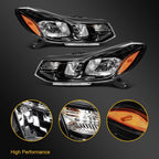 2Pcs Pair Front Headlights for Chevrolet Trax (2017–2022) Black Housing