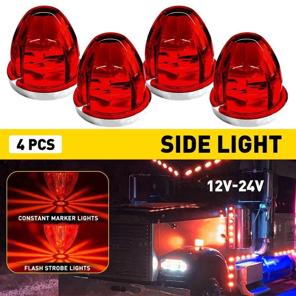 4X Red Flash Watermelon LED Side Marker Light for Universal Trailer Truck