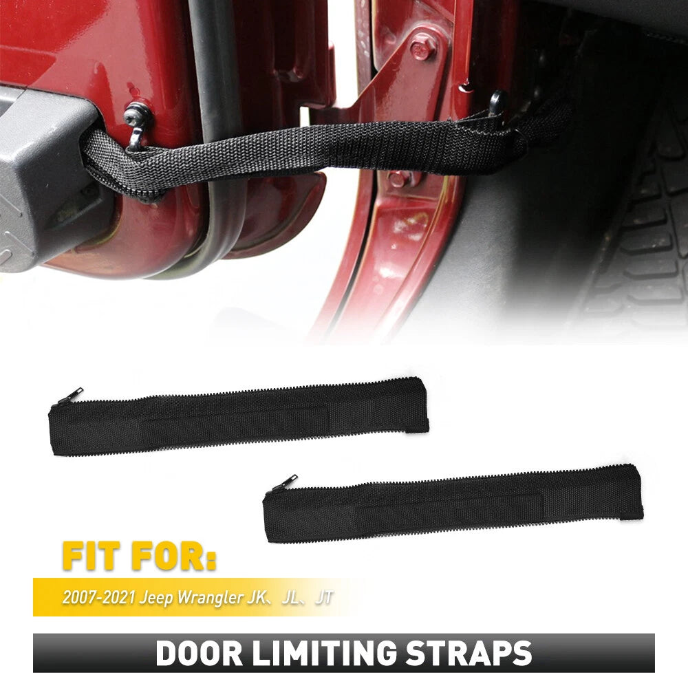 2X Black Heavy Duty Door Check Strap for Jeep Wrangler JK JL JT (2007–2021)