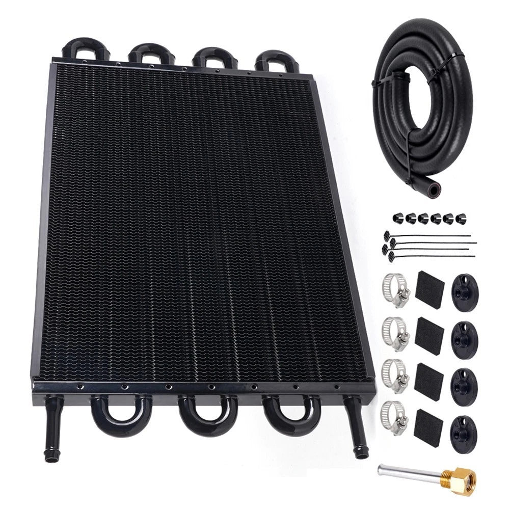 Oil Cooler Radiator Kit for Car Transmission Front Mount (Aluminum Alloy, Black)