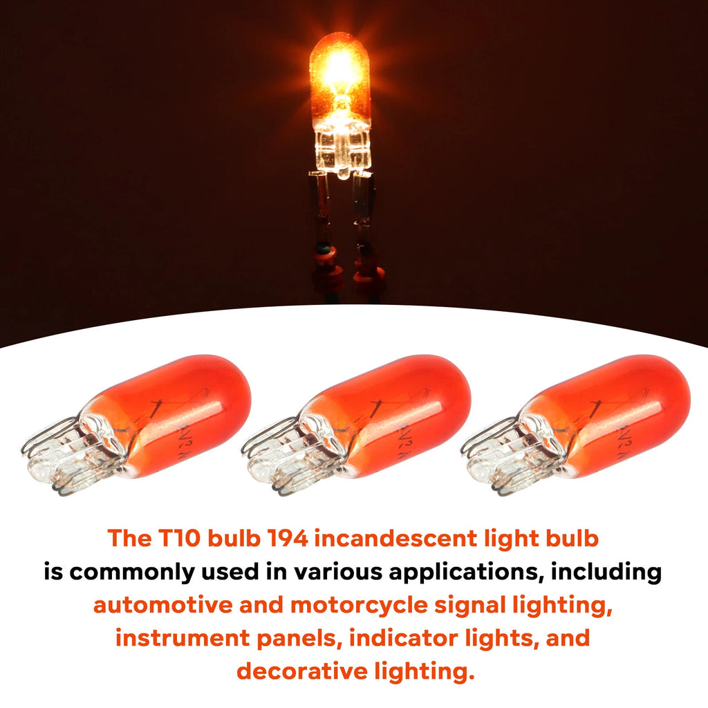100PCS 194 Halogen Signal Wedge Bulb T10 168 Amber for Universal (12V)