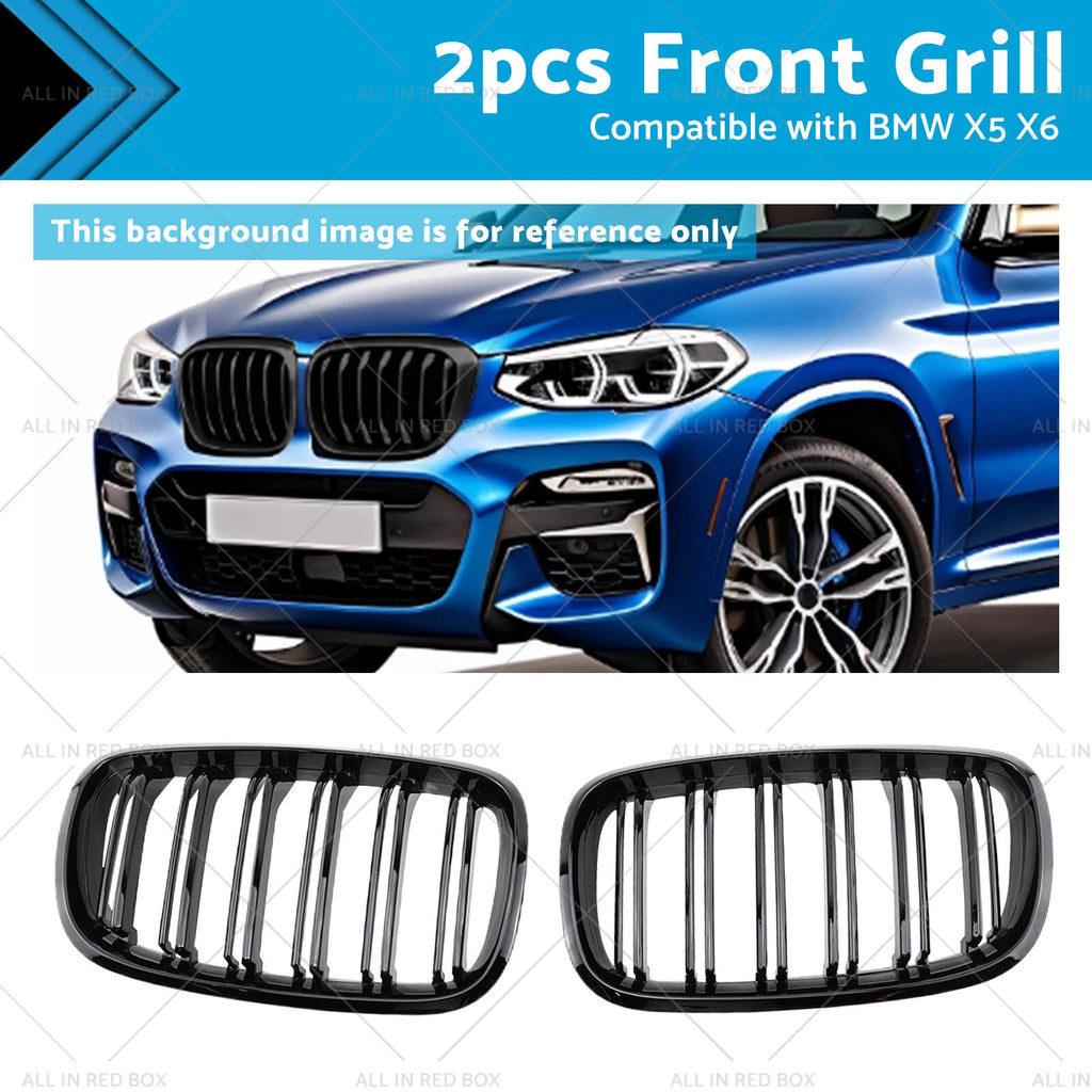 2pc Front Grill Grille Gloss Black for BMW X5 E70 X6 E71 (2007–2013)