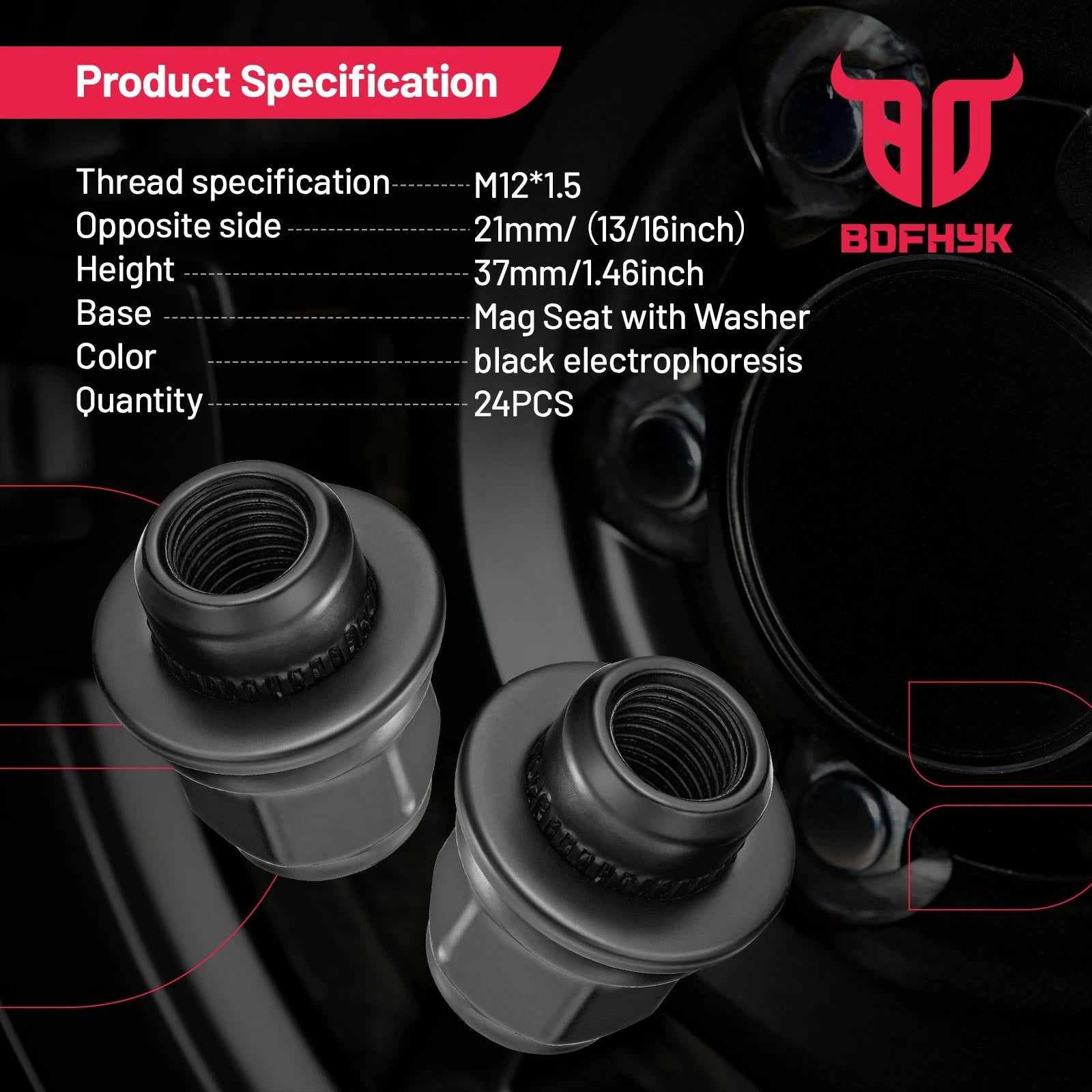 24Pcs M12x1.5 Black Lug Nuts 21mm Hex for Lexus GS300 GS350 (1998–2019)