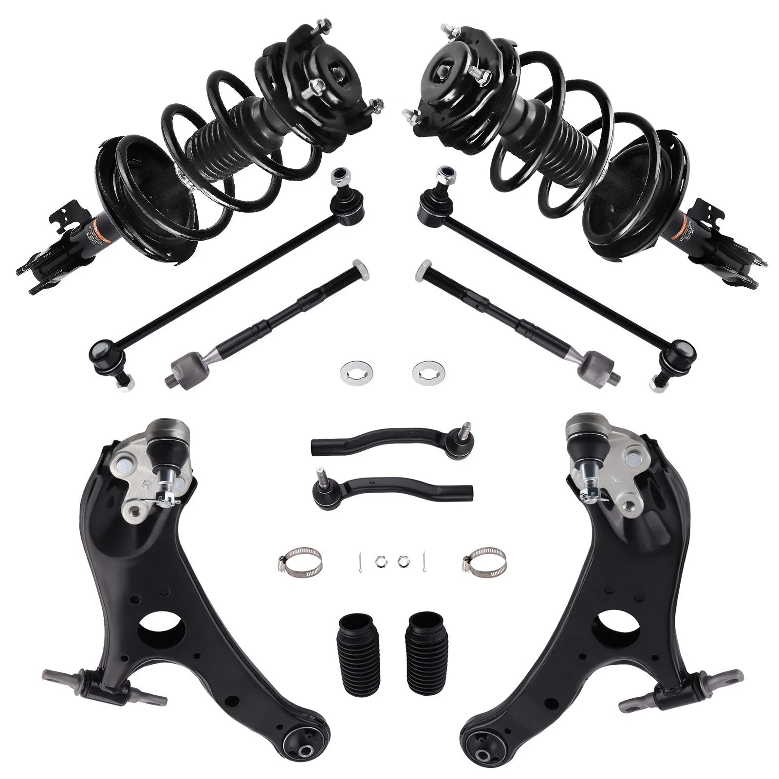 Suspension Set of 4 for Toyota Sienna (2011–2014) Front Struts, Shock, Sway Bar, Tie Rod