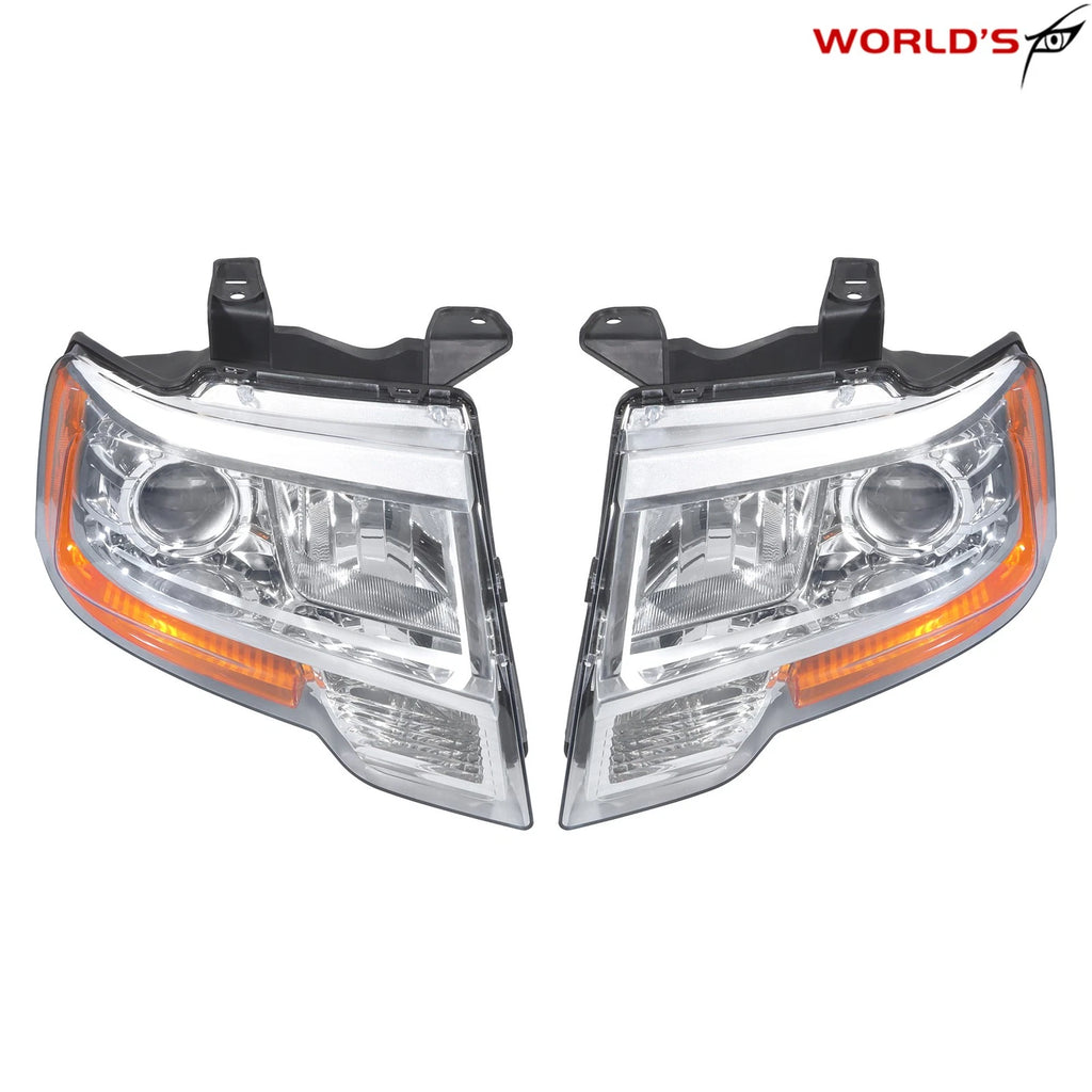Set of 2 Halogen Projector Headlights for Ford Expedition (2015–2017) Chrome Housing