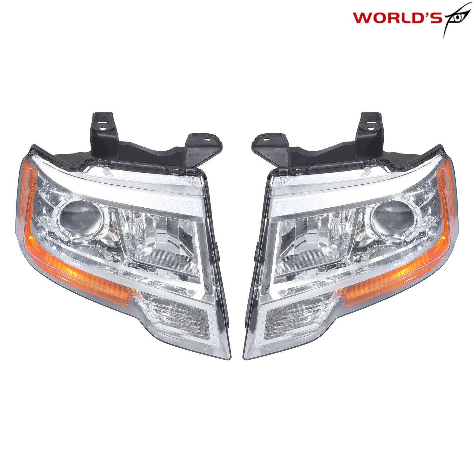 Set of 2 Halogen Projector Headlights for Ford Expedition (2015–2017) Chrome Housing