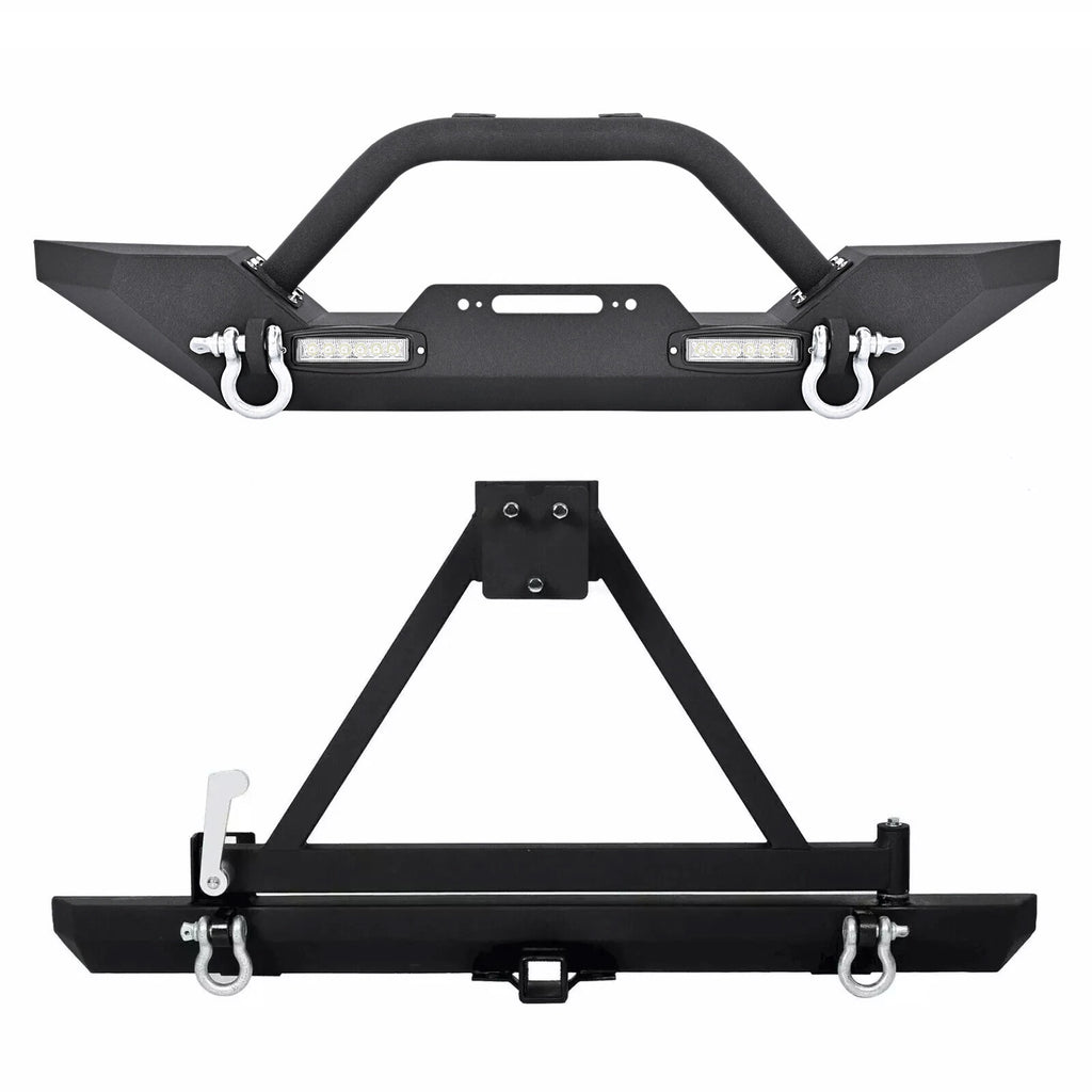 Front & Rear Bumper w/ Tire Carrier & D-Rings for Jeep Wrangler TJ YJ (1987–2006)
