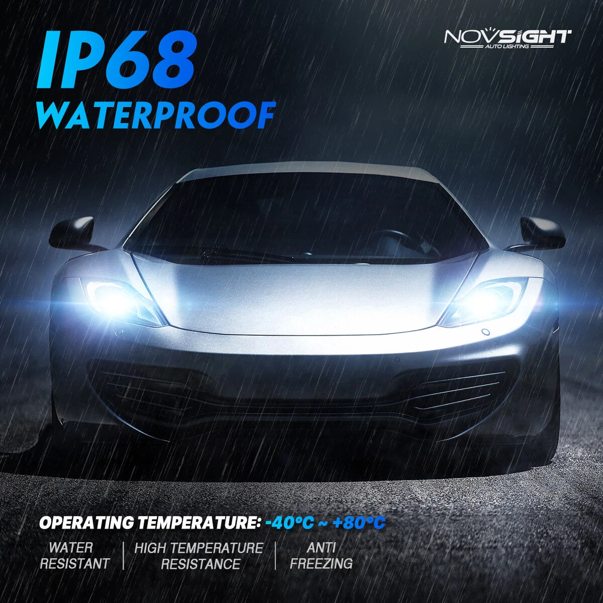 2X H7 LED Headlight Bulbs Kit for NOVSIGHT (40000LM, 6500K White)