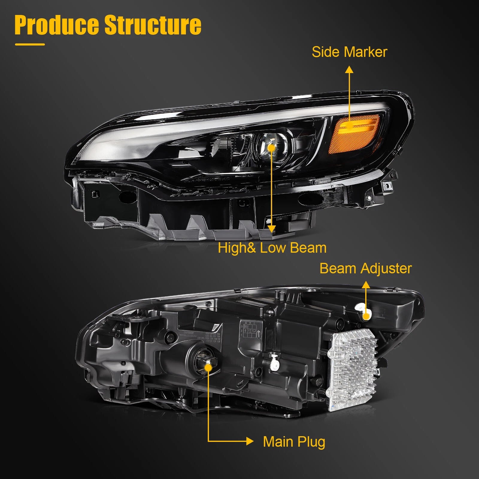 Left Driver LED Projector Headlight with DRL for Jeep Cherokee (2019–2023)